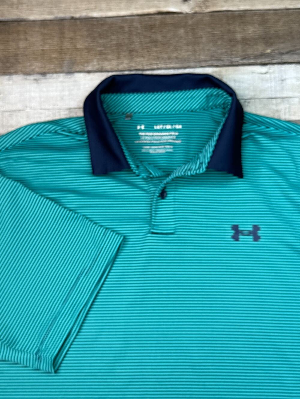 Under Armour Playoff Polo Shirt Mens Large Teal Blue Striped Golf Performance